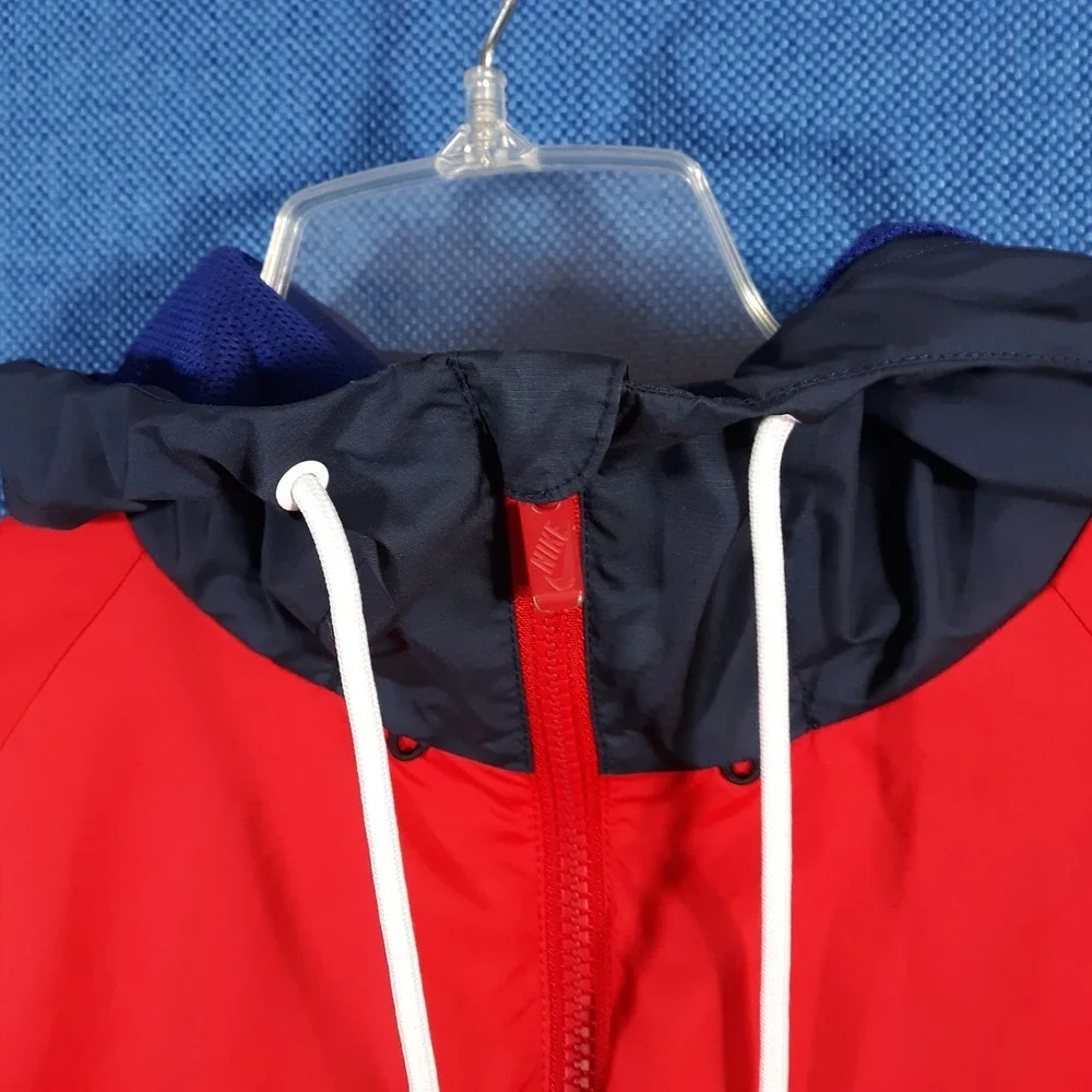 Nike Windbreaker Jacket Mens L Blue Red Colorblock Hooded Full Zip Mesh Vented